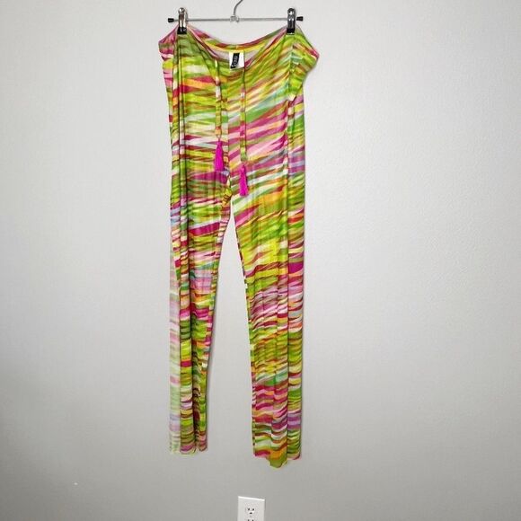 BECCA Rebecca Virtue HAREM PANTS split sides Size M Pink Green Swim Suit cover - Picture 1 of 6